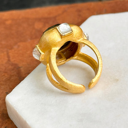 Yellow Gold-Plated Labradorite + Mother of Pearl Betty Carre Matte Ring Size 7