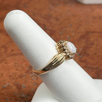 Estate 14KT Yellow Gold Pear Opal + Diamond Halo Ring