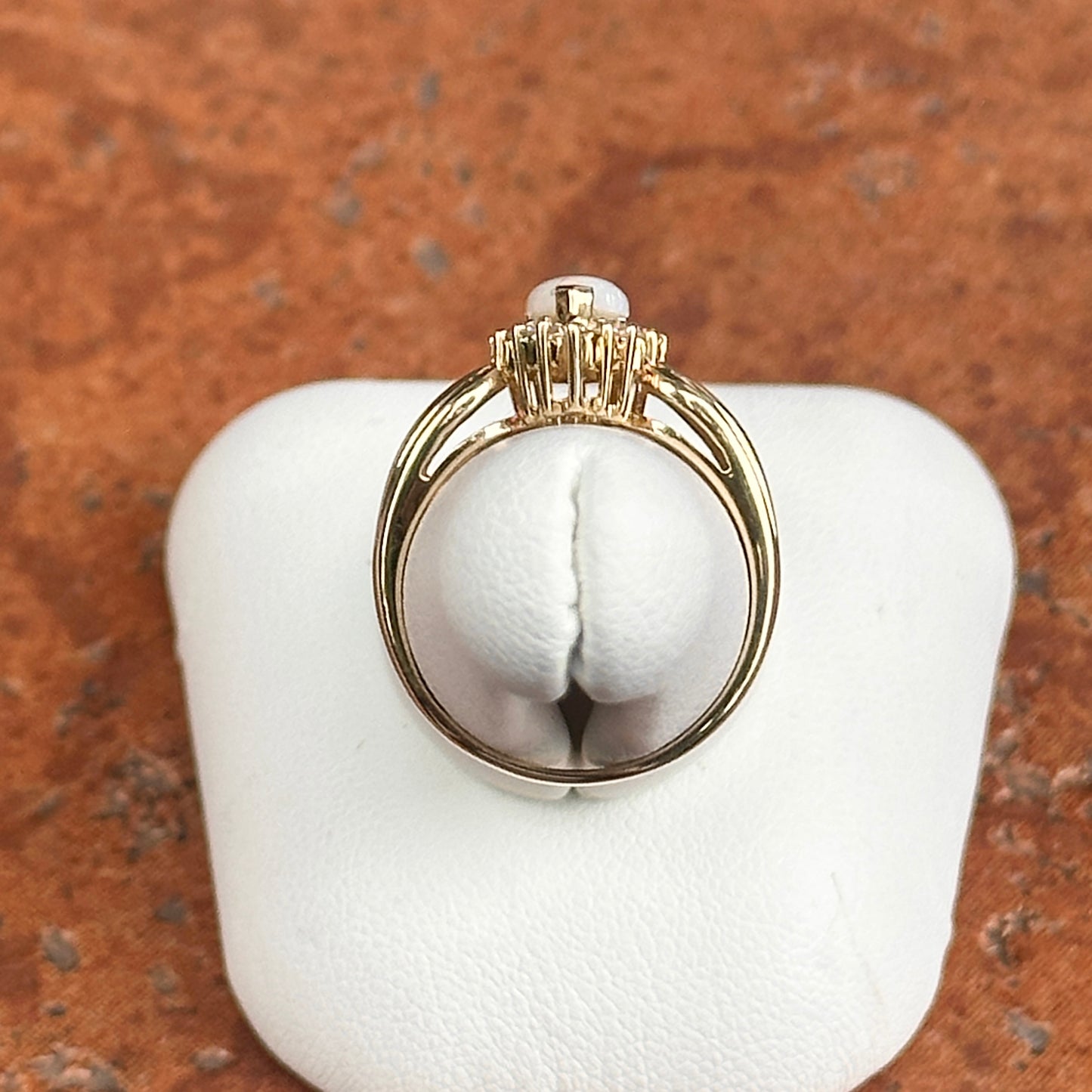 Estate 14KT Yellow Gold Pear Opal + Diamond Halo Ring