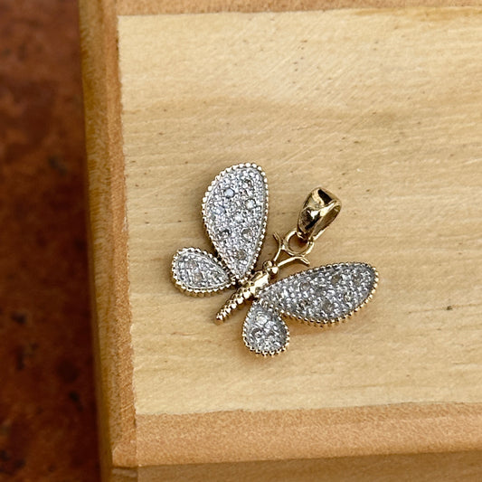 Estate 10KT Yellow Gold Pave Diamond Butterfly Pendant Charm
