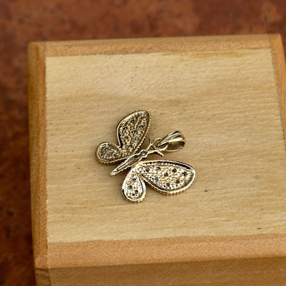 Estate 10KT Yellow Gold Pave Diamond Butterfly Pendant Charm