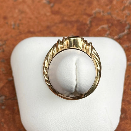 Estate 14KT Yellow Gold Round Garnet Ridged Band Ring