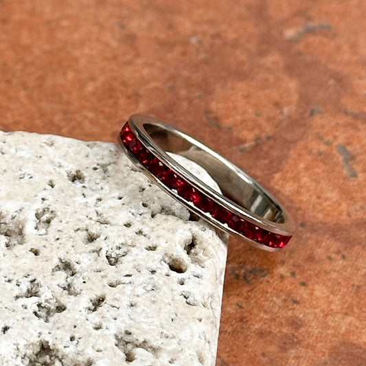 Estate Sterling Silver Synthetic Ruby Eternity Band Ring