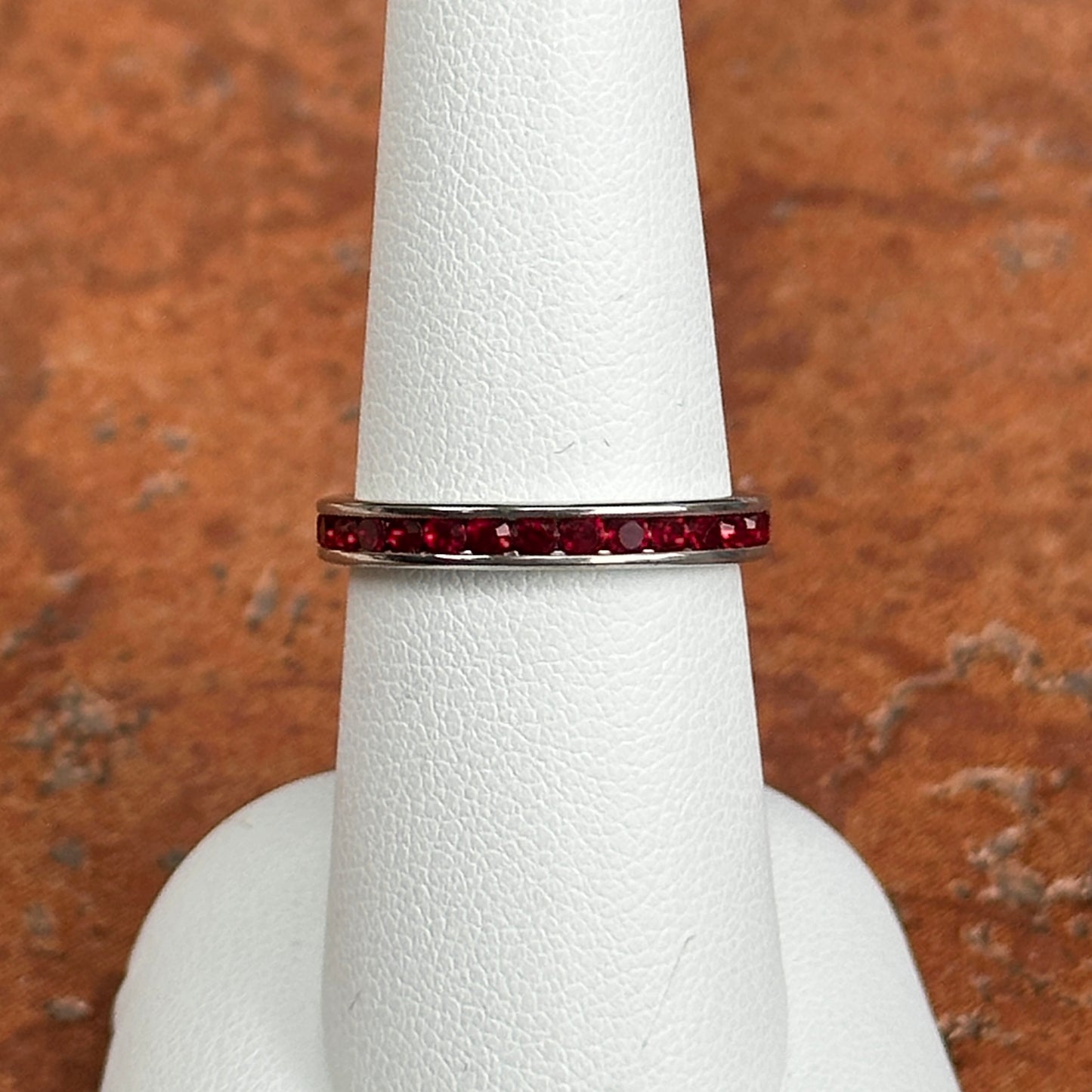 Estate Sterling Silver Synthetic Ruby Eternity Band Ring
