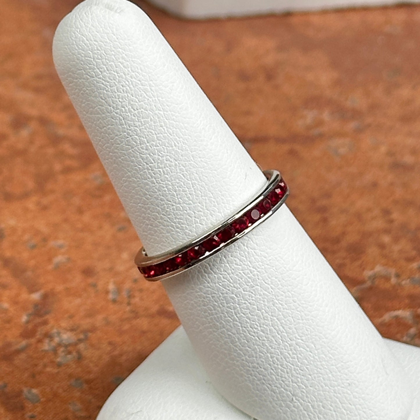 Estate Sterling Silver Synthetic Ruby Eternity Band Ring