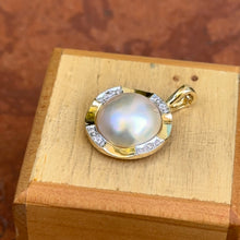 Load image into Gallery viewer, Estate 14KT Yellow Gold Round Mabe Pearl + Diamond Pendant Enhancer