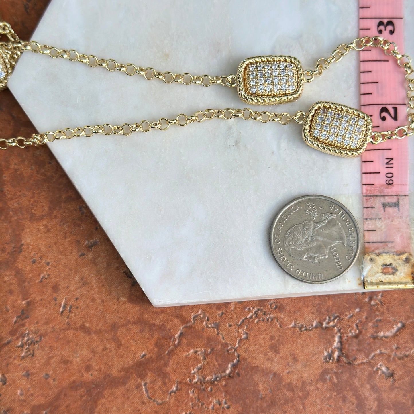 Yellow Gold-Plated Cubic Zirconia Long Cable Necklace 38'' Adjustable