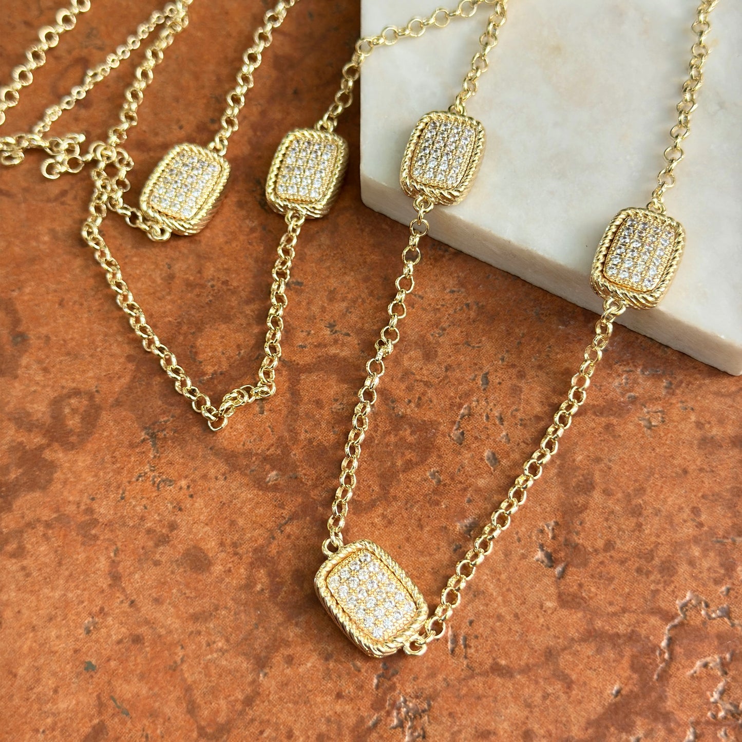 Yellow Gold-Plated Cubic Zirconia Long Cable Necklace 38'' Adjustable