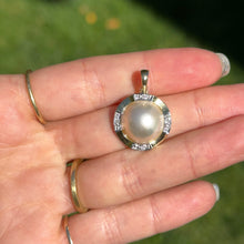 Load image into Gallery viewer, Estate 14KT Yellow Gold Round Mabe Pearl + Diamond Pendant Enhancer