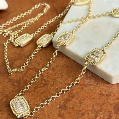 Yellow Gold-Plated Cubic Zirconia Long Cable Necklace 38'' Adjustable