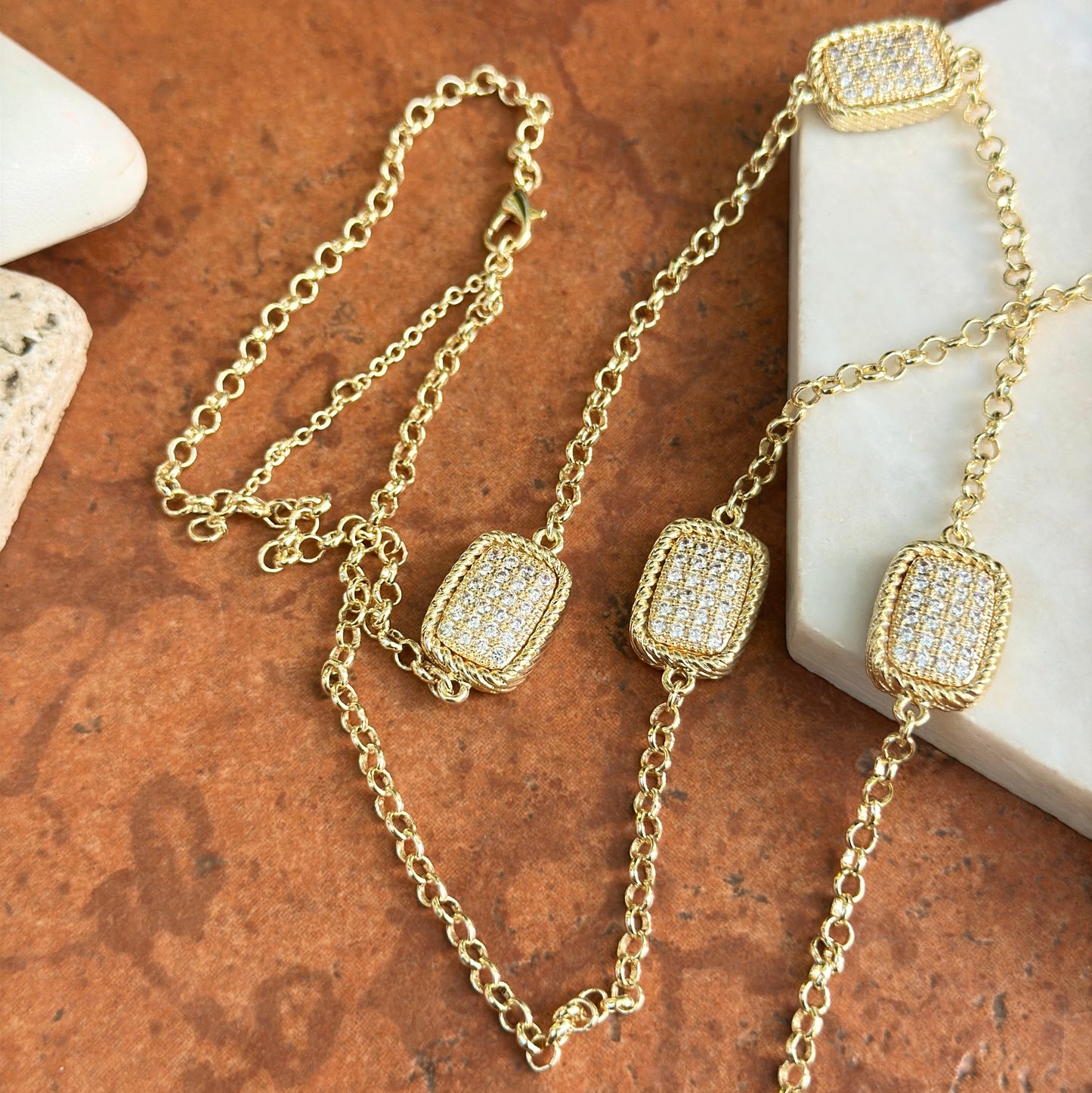 Yellow Gold-Plated Cubic Zirconia Long Cable Necklace 38'' Adjustable