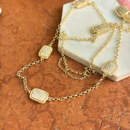 Yellow Gold-Plated Cubic Zirconia Long Cable Necklace 38'' Adjustable