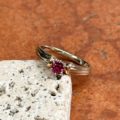 Estate 14KT Yellow + White Gold Round Pink Tourmaline Solitaire Ring