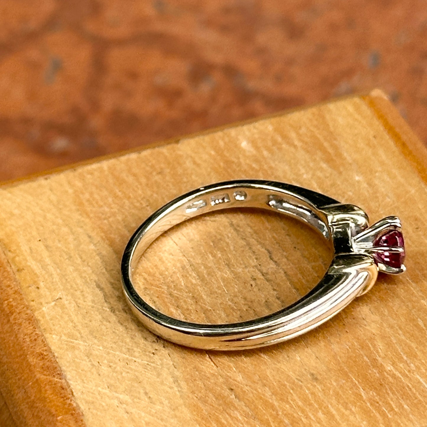 Estate 14KT Yellow + White Gold Round Pink Tourmaline Solitaire Ring