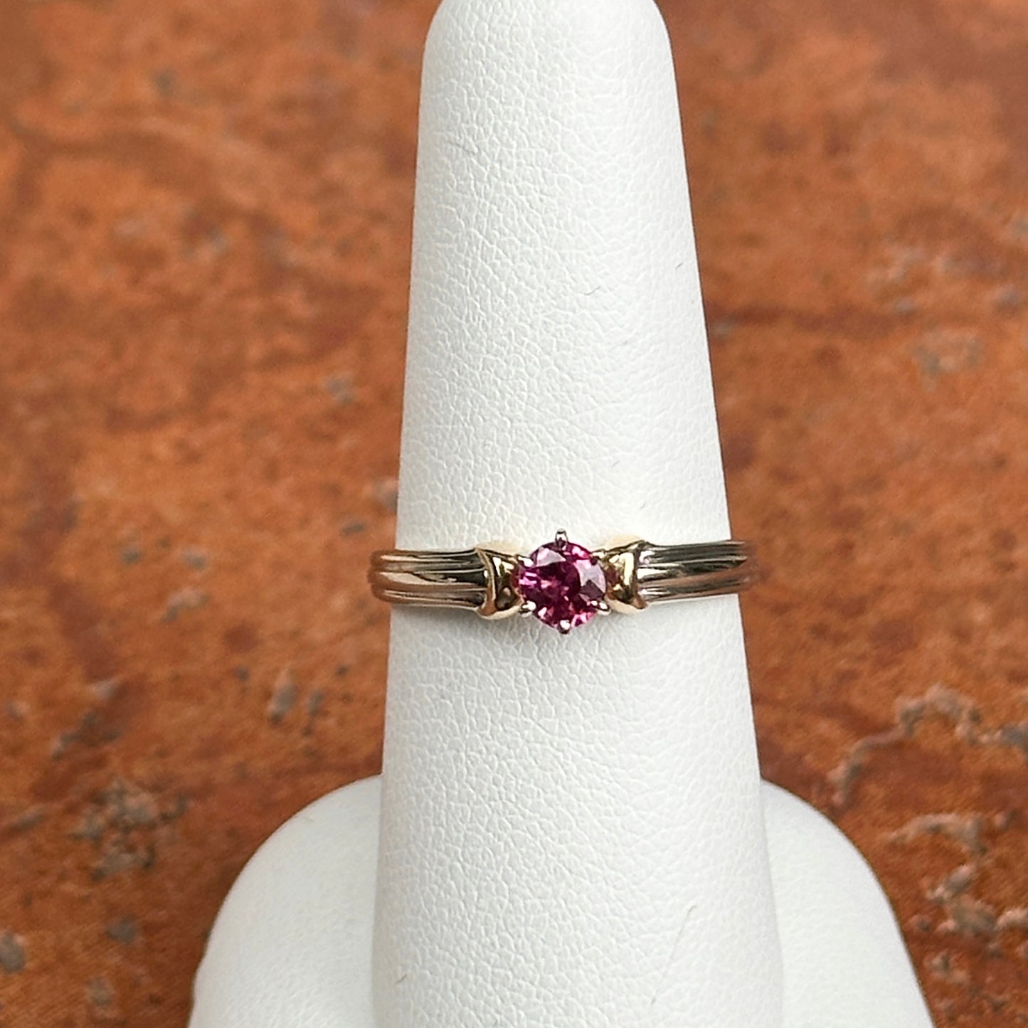 Estate 14KT Yellow + White Gold Round Pink Tourmaline Solitaire Ring
