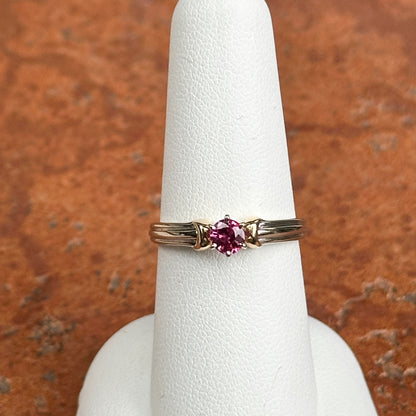 Estate 14KT Yellow + White Gold Round Pink Tourmaline Solitaire Ring