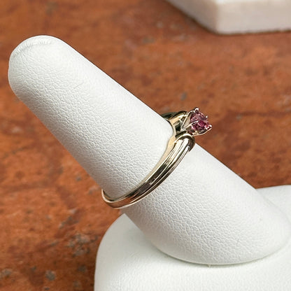 Estate 14KT Yellow + White Gold Round Pink Tourmaline Solitaire Ring