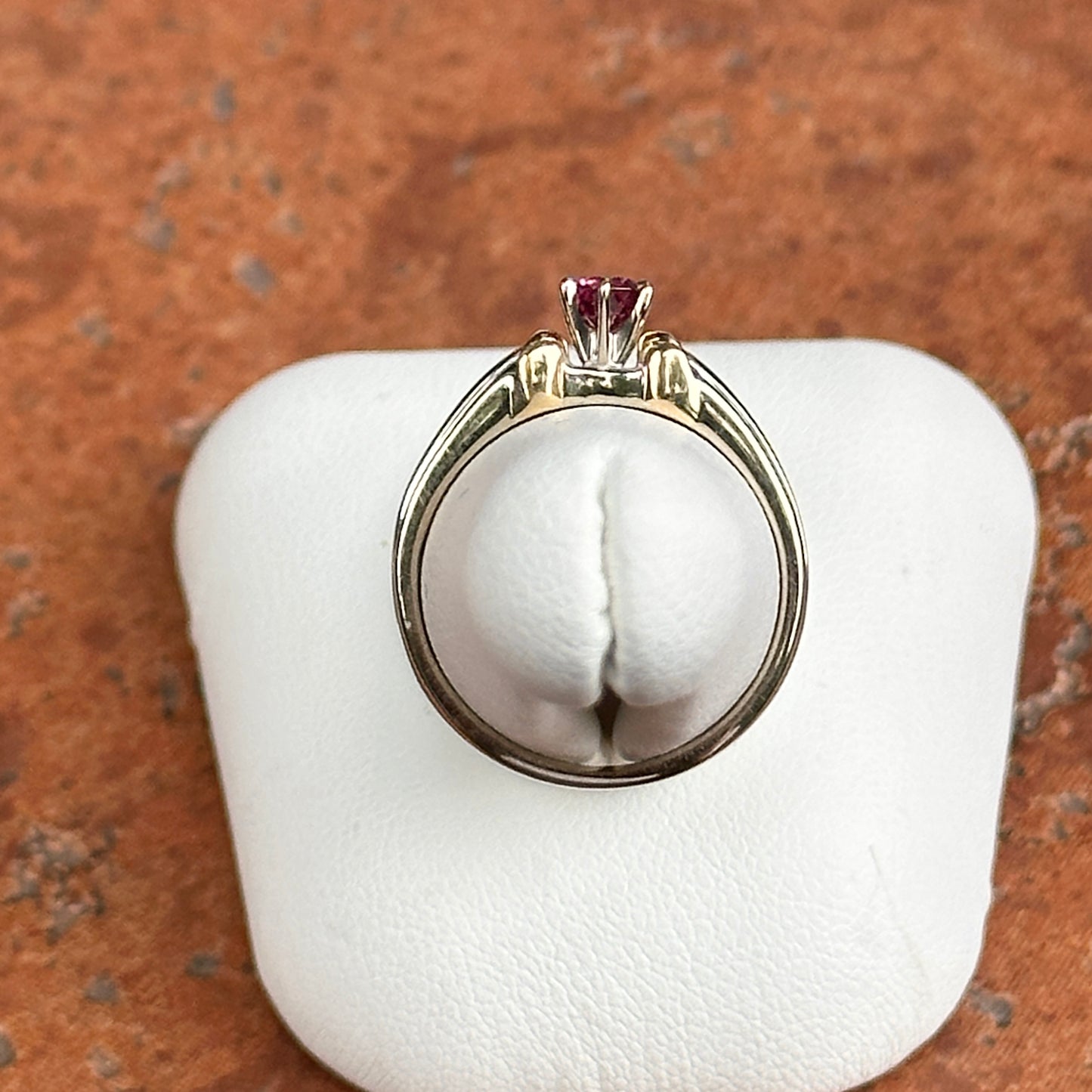 Estate 14KT Yellow + White Gold Round Pink Tourmaline Solitaire Ring