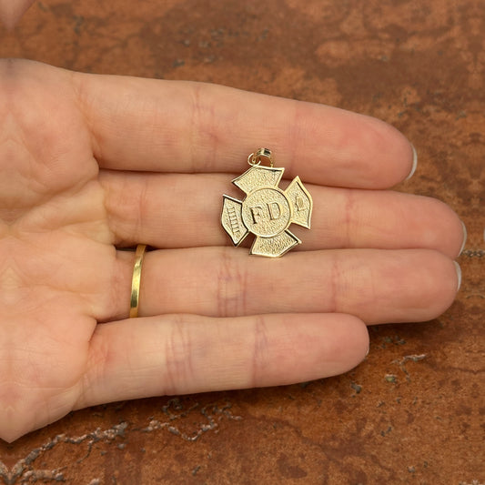 10KT Yellow Gold Fire Department Badge Maltese Cross Pendant