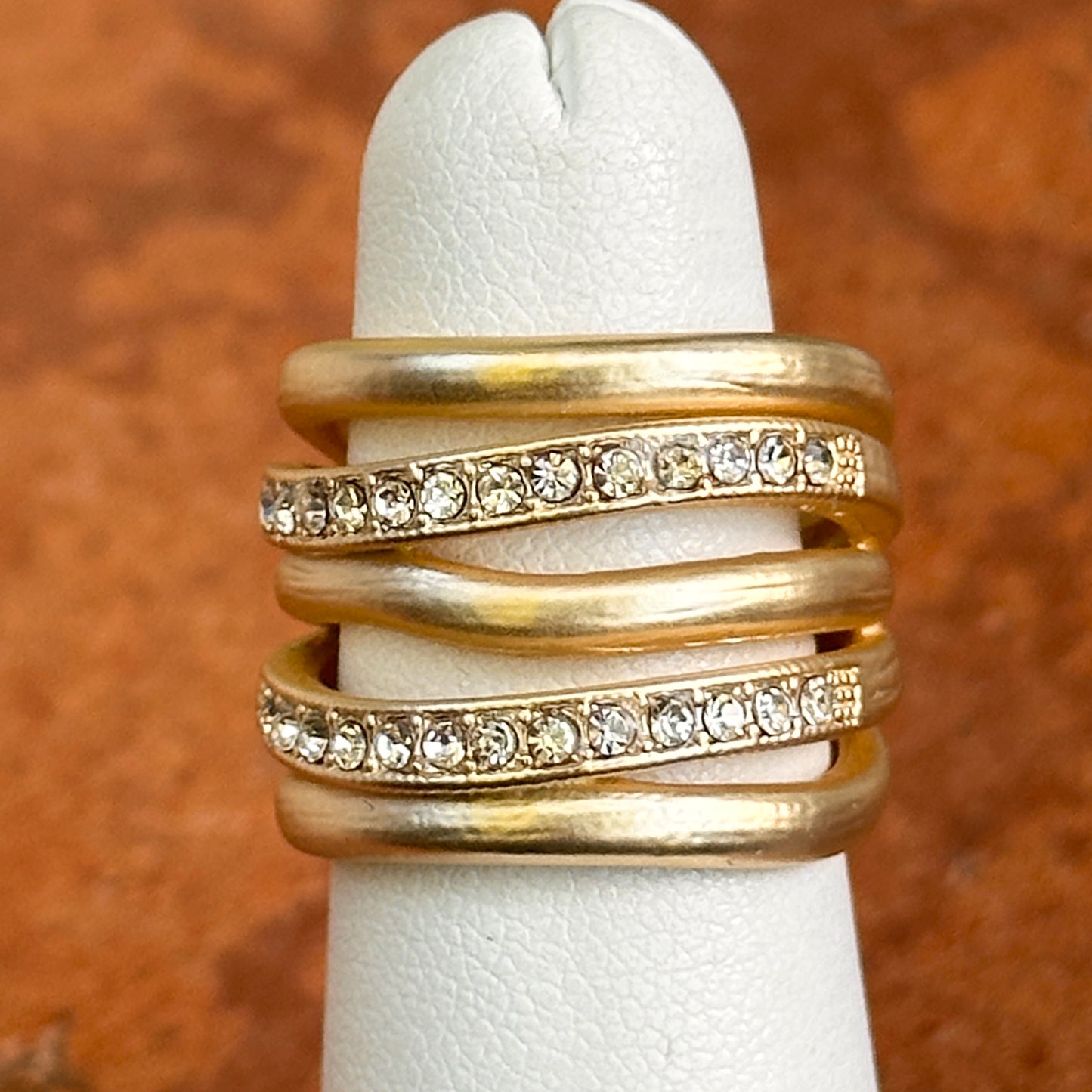 Yellow Gold-Plated Matte Wide Round Cubic Zirconia Ring Size 6