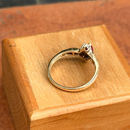Estate 14KT Yellow Gold Marquise Ruby + Diamond Halo Ring