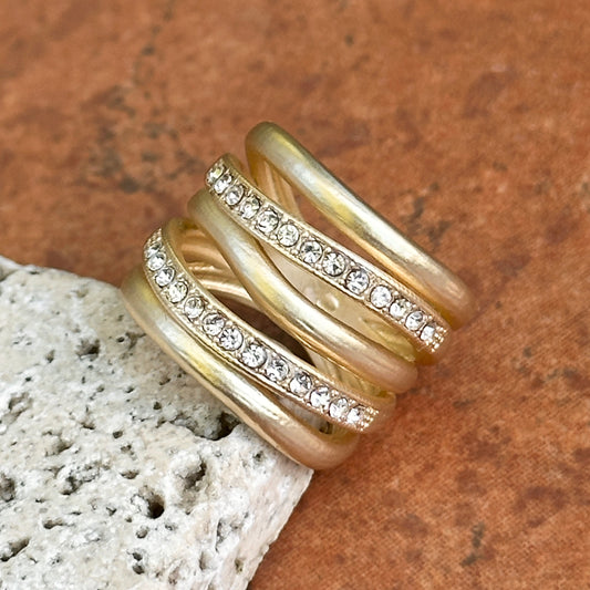 Yellow Gold-Plated Matte Wide Round Cubic Zirconia Ring Size 6