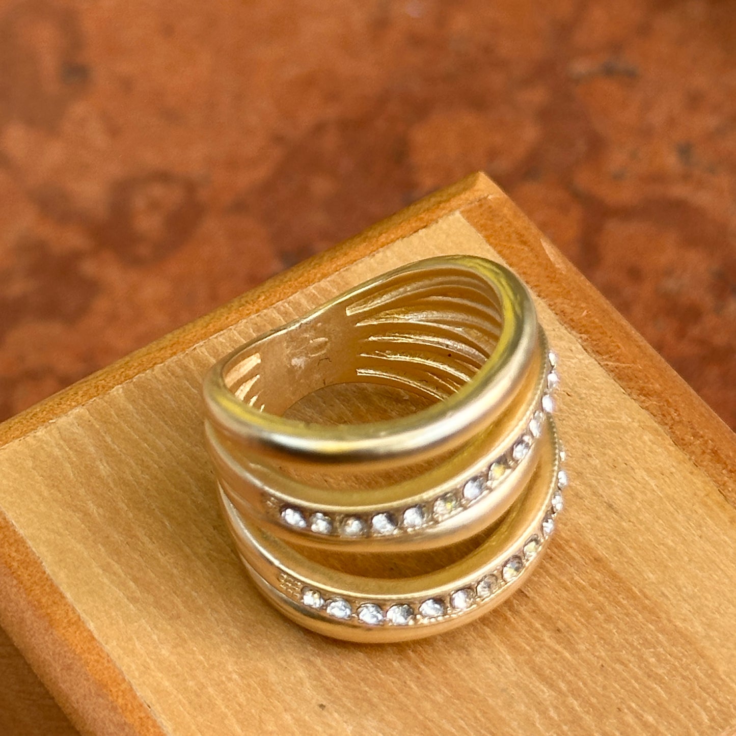 Yellow Gold-Plated Matte Wide Round Cubic Zirconia Ring Size 6