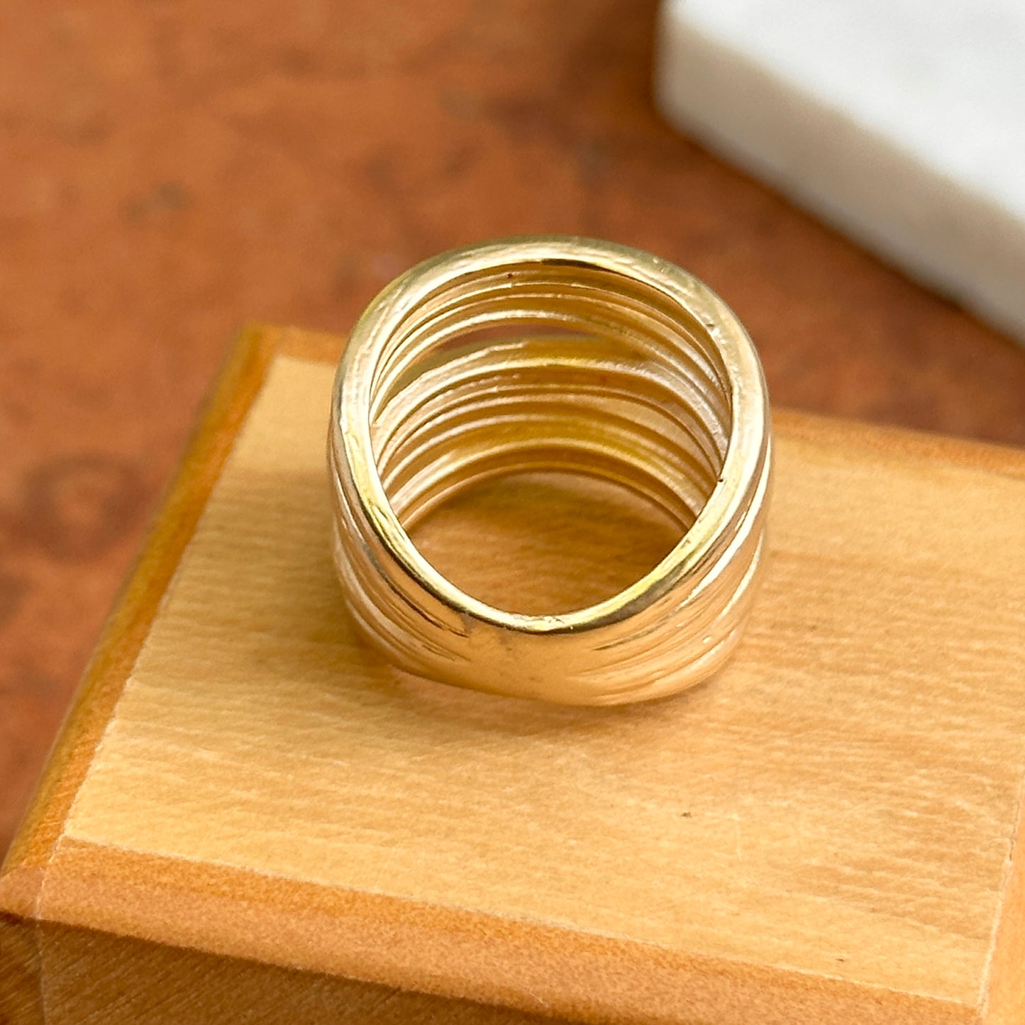 Yellow Gold-Plated Matte Wide Round Cubic Zirconia Ring Size 6