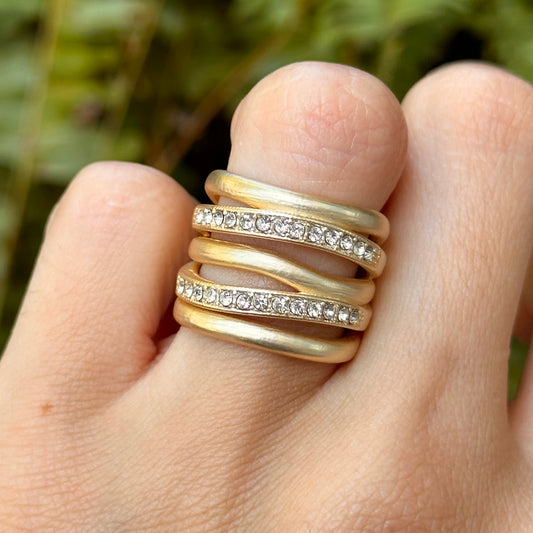 Yellow Gold-Plated Matte Wide Round Cubic Zirconia Ring Size 6