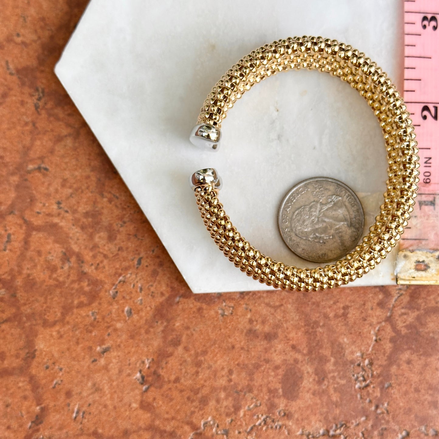 Yellow Gold-Plated Silver Mesh Weave Open Cuff Bracelet + White Rhodium