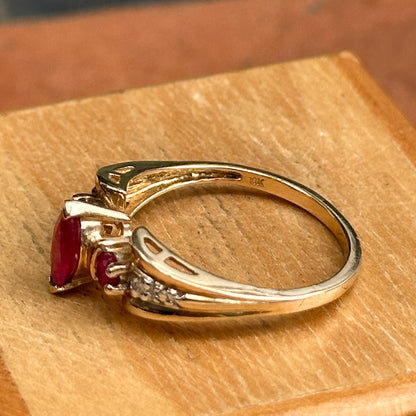 Estate 10KT Yellow Gold Marquise Ruby + Diamond Ring