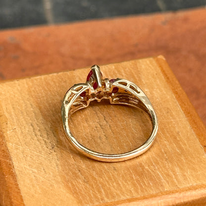 Estate 10KT Yellow Gold Marquise Ruby + Diamond Ring