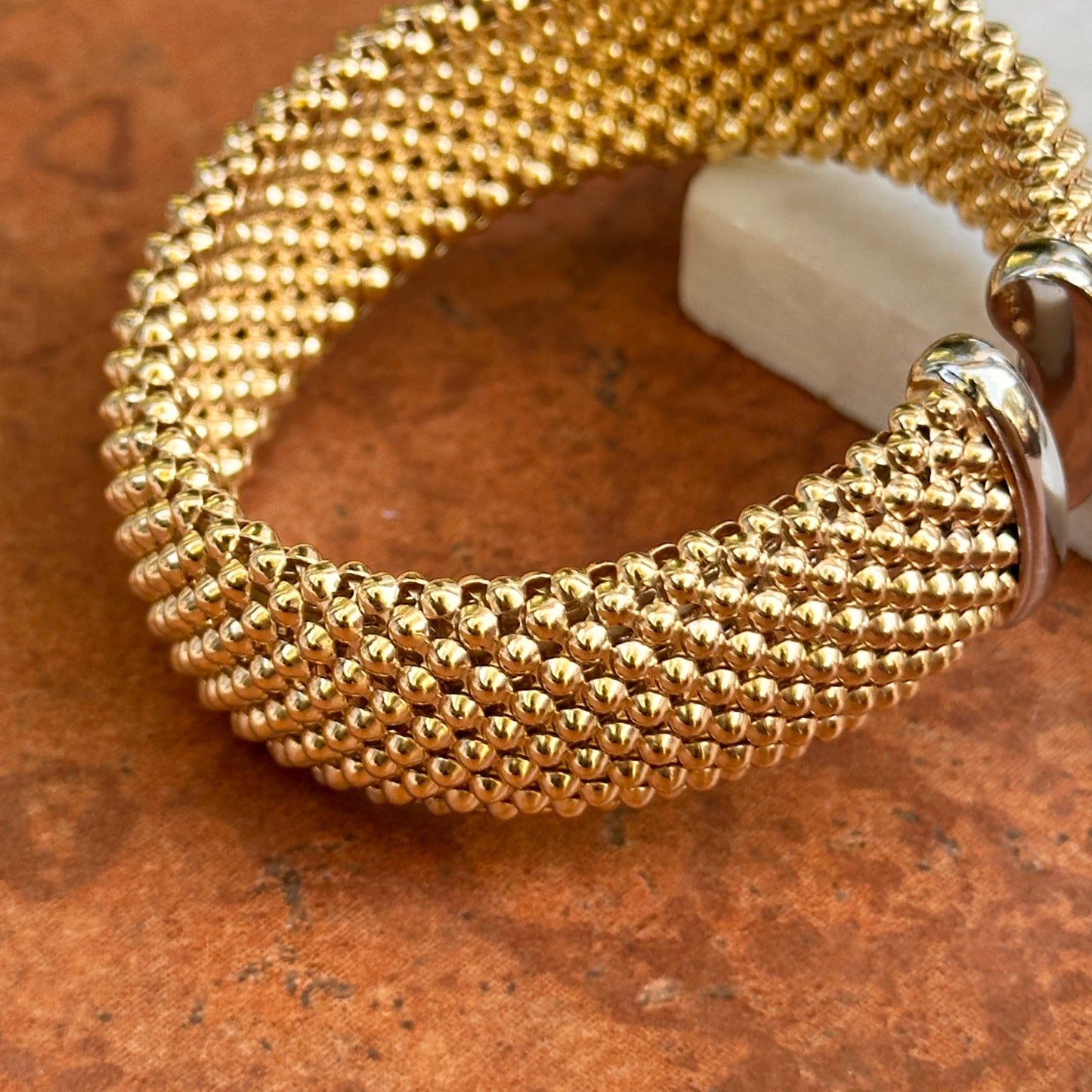 Yellow Gold-Plated Silver Mesh Weave Open Cuff Bracelet + White Rhodium