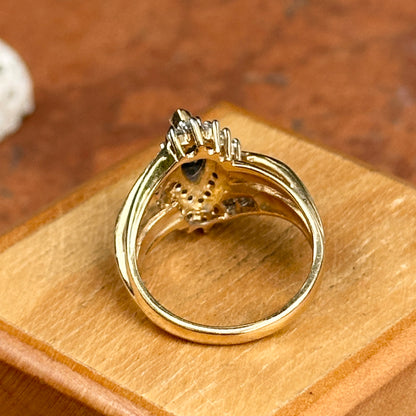 Estate 14KT Yellow Gold Marquise Blue Sapphire + Diamond Cluster Ring