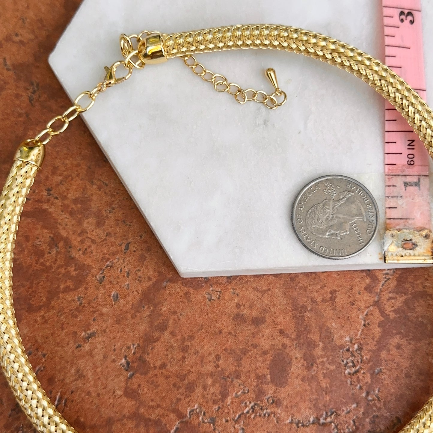 Yellow Gold-Plated Woven Mesh Collar Necklace 16in + Extension