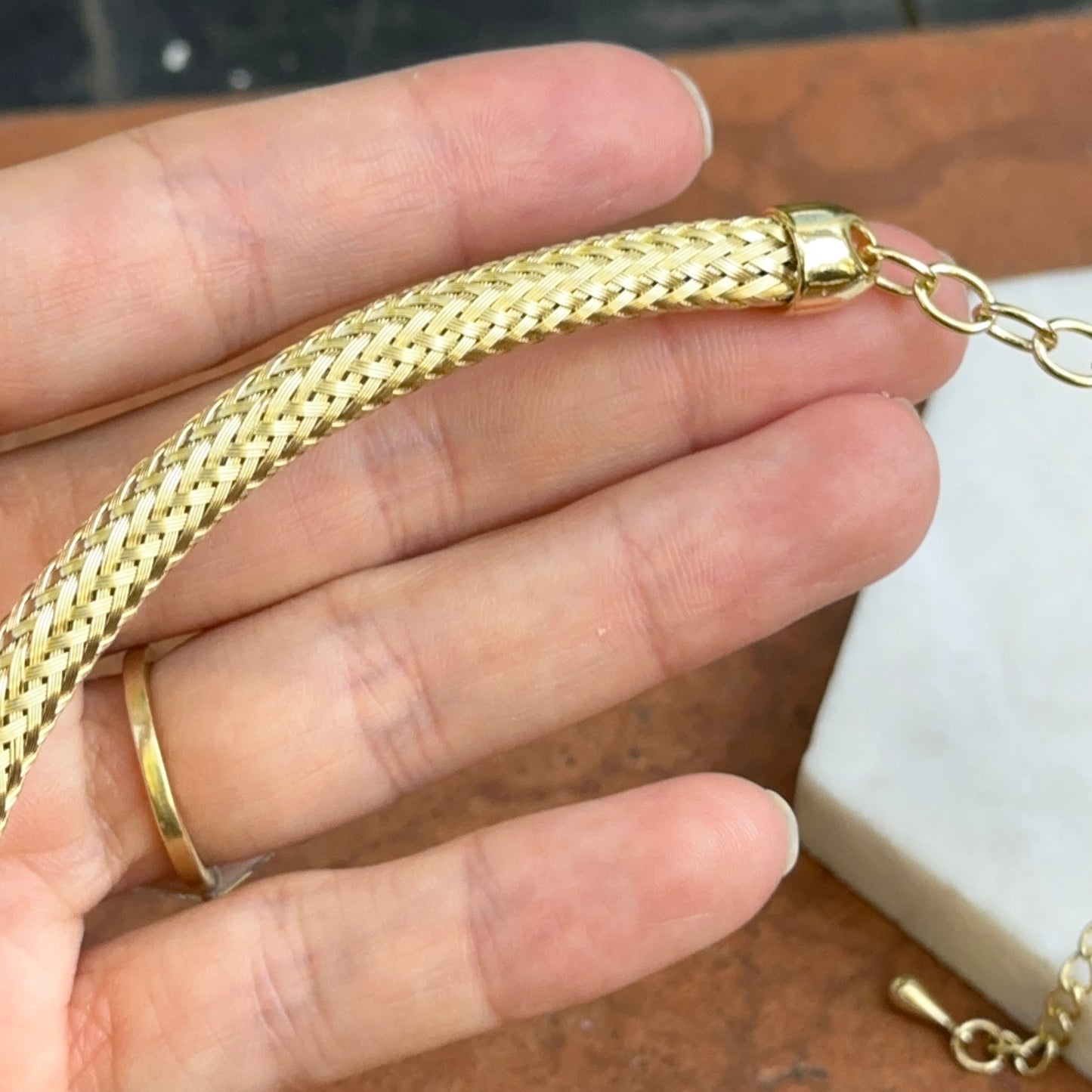 Yellow Gold-Plated Woven Mesh Collar Necklace 16in + Extension