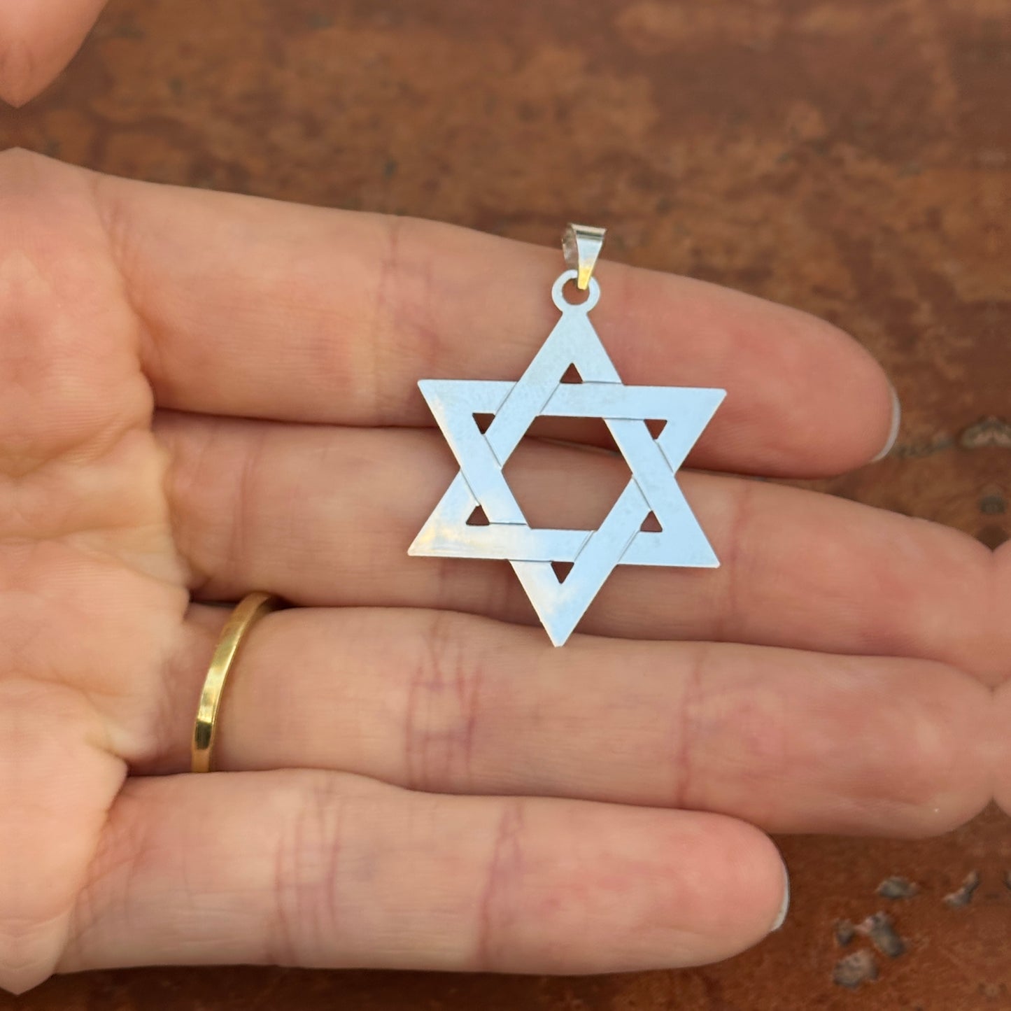 Sterling Silver Star of David Flat Large Pendant