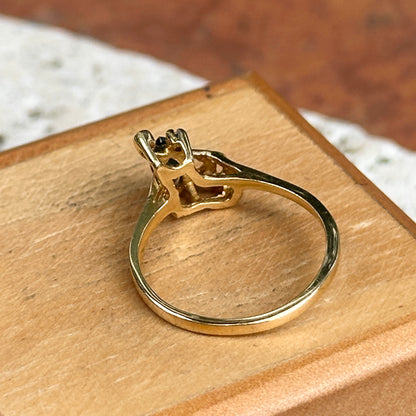 Estate 10KT Yellow Gold Marquise Blue Sapphire + Diamond Swirl Ring