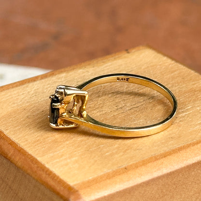 Estate 10KT Yellow Gold Marquise Blue Sapphire + Diamond Swirl Ring