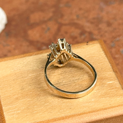 Estate 14KT Yellow Gold Blue Sapphire + Diamond Cluster Ring