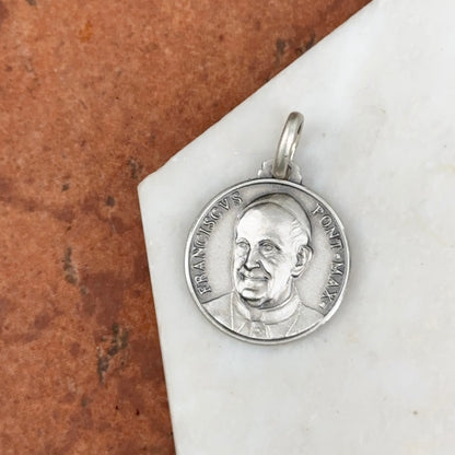 Sterling Silver Antiqued Pope Francis Medal Pendant 21mm