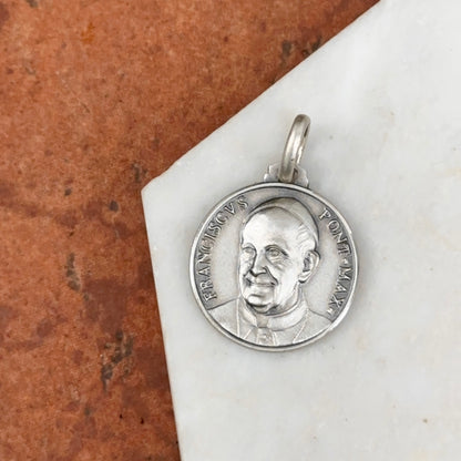 Sterling Silver Antiqued Pope Francis Medal Pendant 21mm