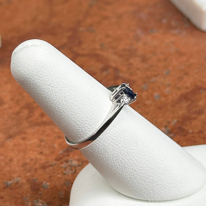 Estate 14KT White Gold Marquise Blue Sapphire + Diamond Ring