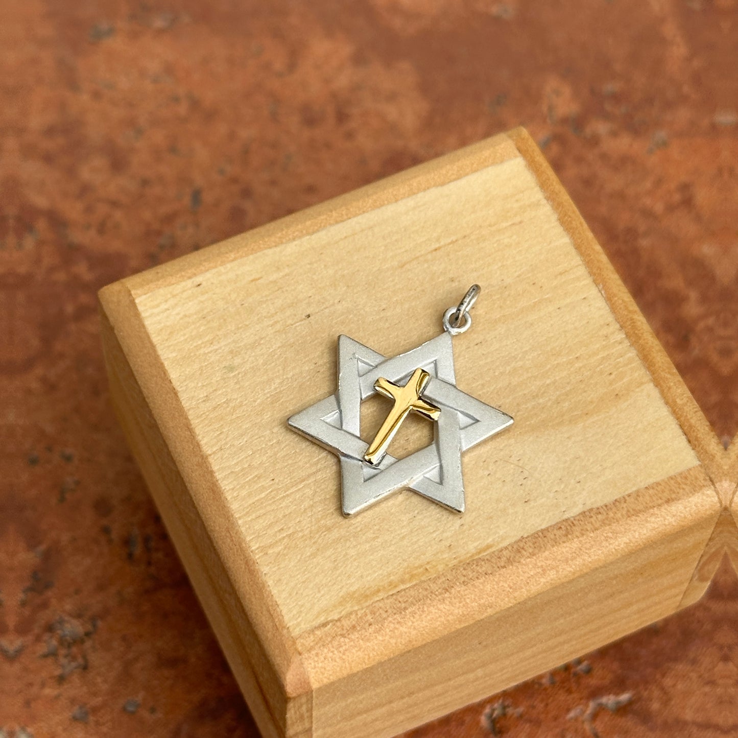 Sterling Silver + Gold-Tone Matte Star of David + Cross Pendant Charm