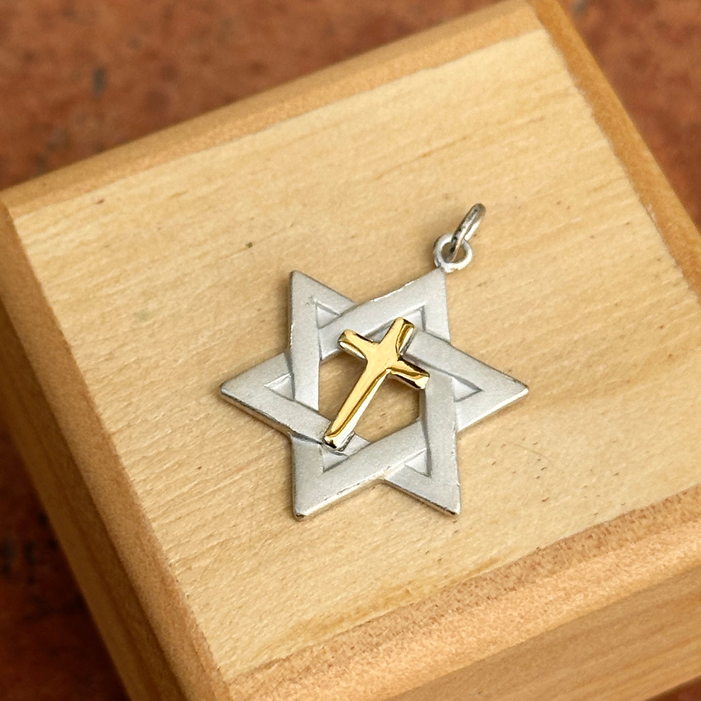 Sterling Silver + Gold-Tone Matte Star of David + Cross Pendant Charm