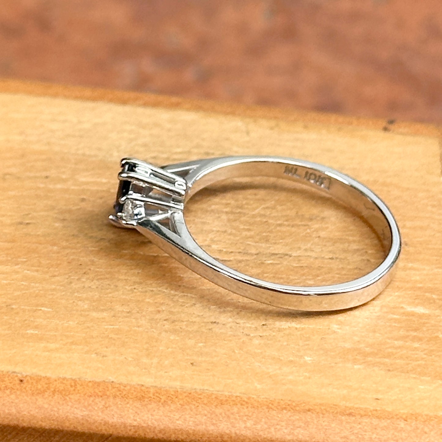Estate 14KT White Gold Marquise Blue Sapphire + Diamond Ring