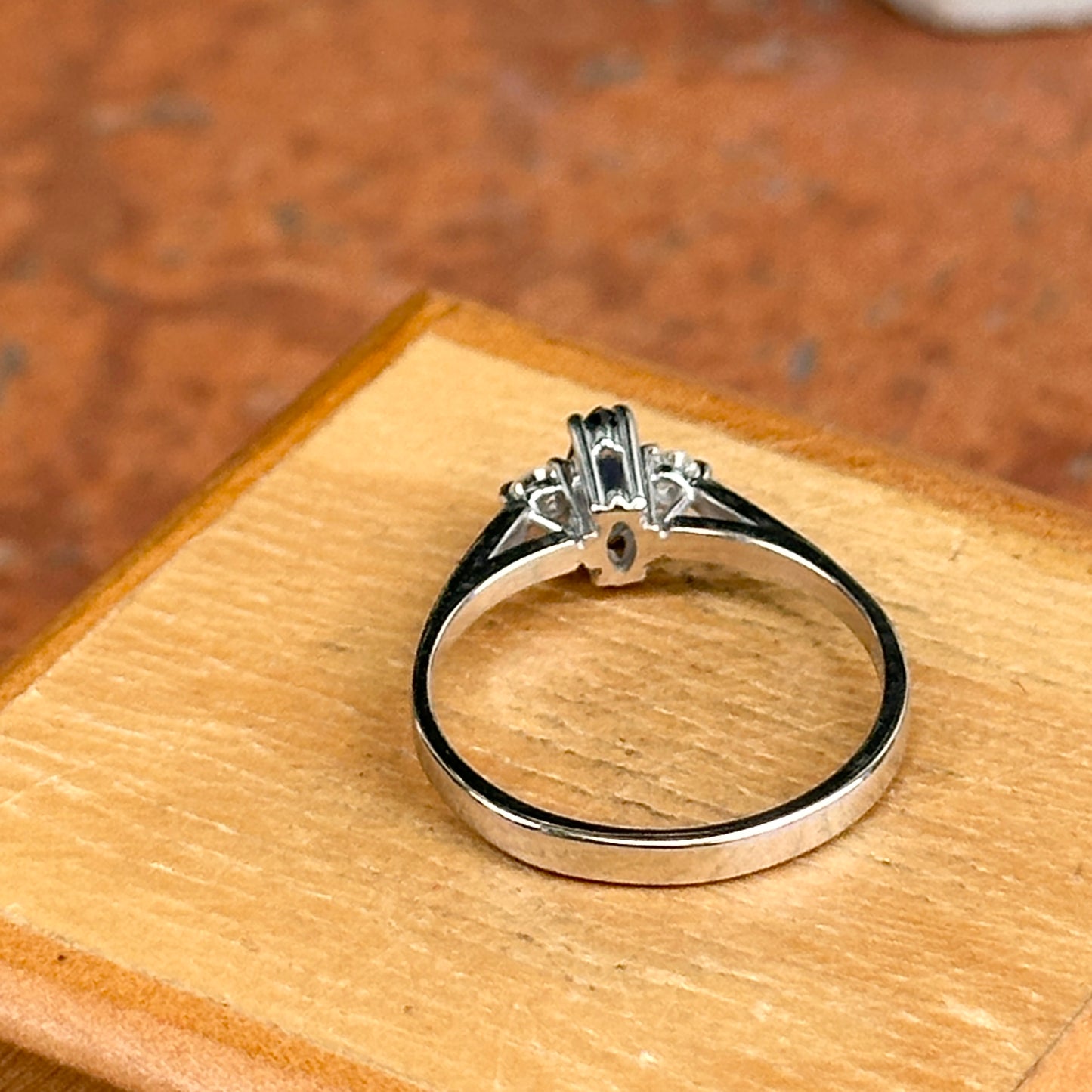 Estate 14KT White Gold Marquise Blue Sapphire + Diamond Ring