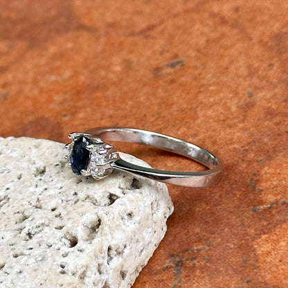 Estate 14KT White Gold Oval Blue Sapphire + Diamond Half-Halo Ring