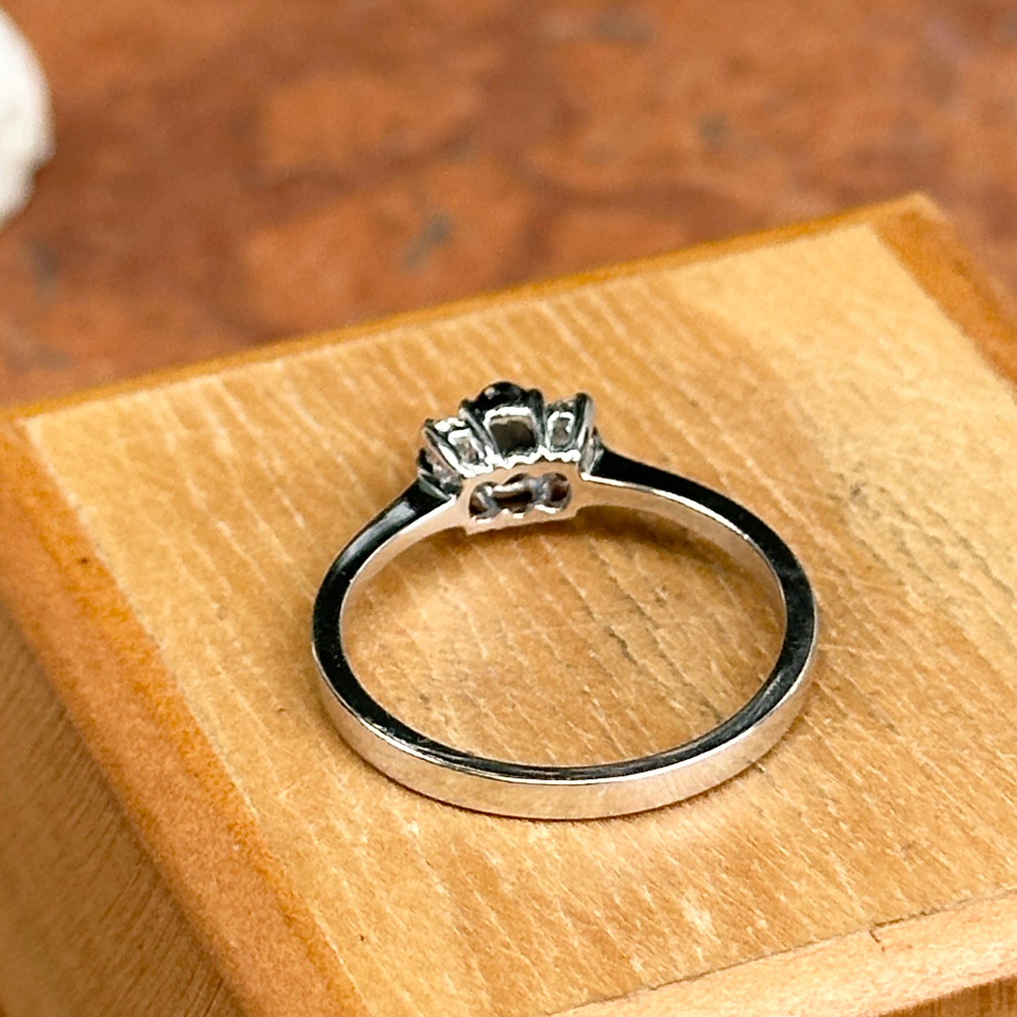 Estate 14KT White Gold Oval Blue Sapphire + Diamond Half-Halo Ring