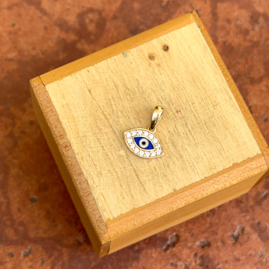 14KT Yellow Gold Blue Evil Eye + CZ Pendant Charm